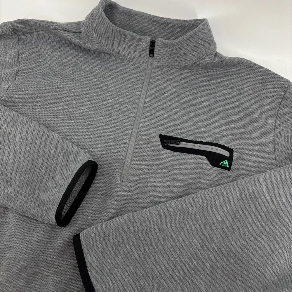 Adidas Mens Pullover XL Gray Quarter Zip B88408 Waffle Knit Fleece Golf Outdoor - Picture 1 of 9